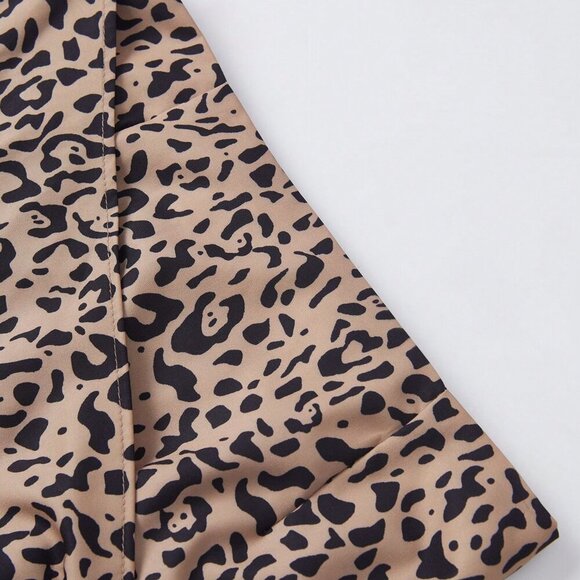 Khaki Casual Women's Leopard Print Twist Knot Mini Skirt - Picture 3 of 8
